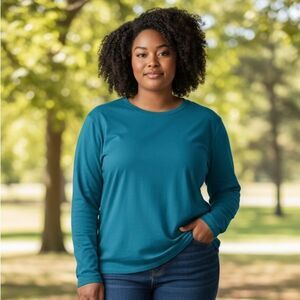 The Talbots Tee Teal Long Sleeve Crew Neck SZ Lg Petite Base Layer Classic Fit